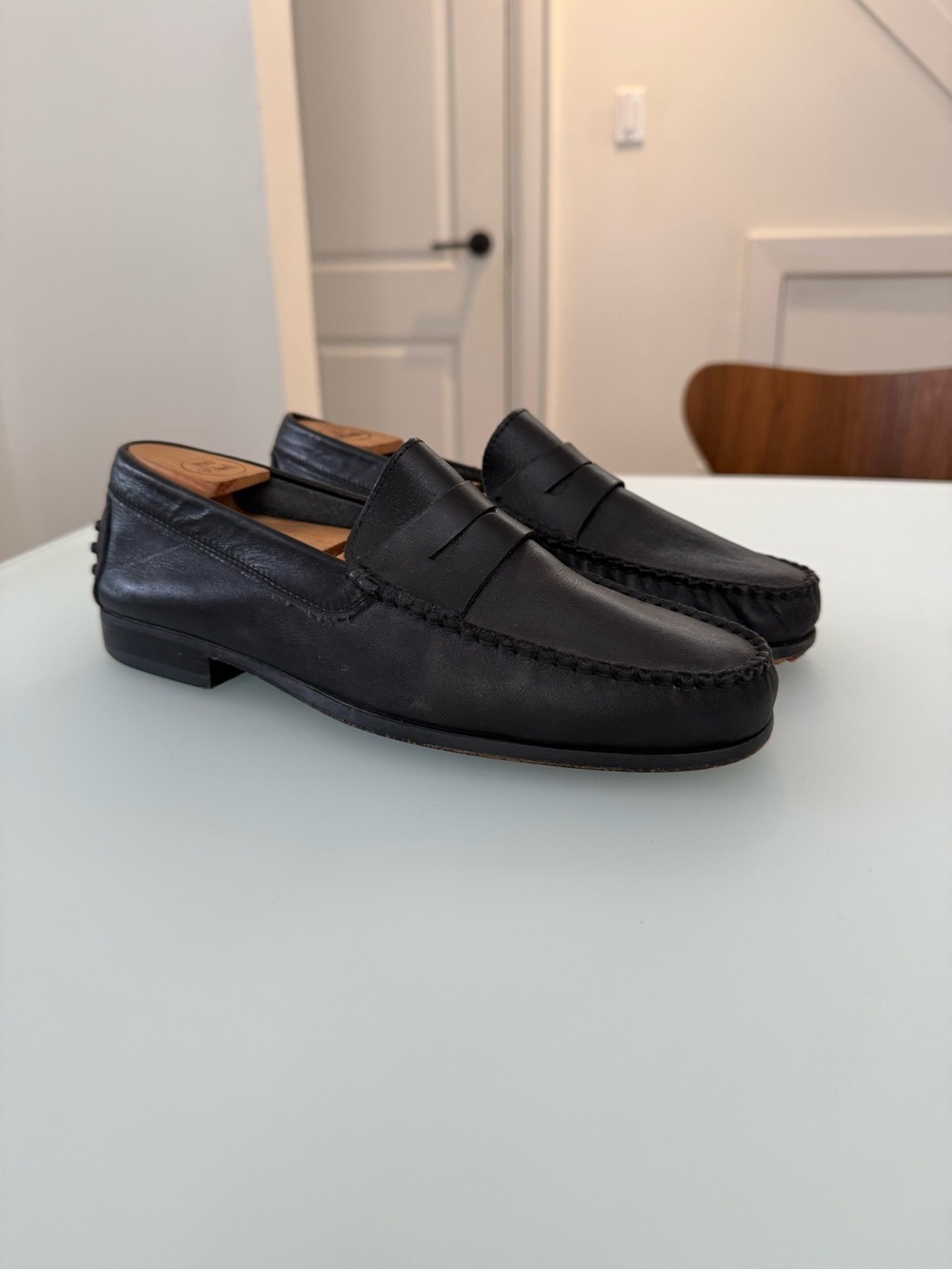 Men's Black Penny Loafers - Classic Leather Slip-Ons
